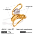 Détail de la bague croisée en acier inoxydable avec anneau doré et perle argentée - Or Enlacé avec Perle Argentée (JDR0211004-PS)