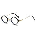 Diamond frame punk sunglasses with black rims and golden metal temples in 45-degree view - Black Frame