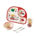 Bamboo fiber children cutlery set with red car cartoon theme and five matching pieces - Heart-shaped Car - Display Box / Rectangle