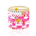 Pink bohemian stretch bracelet set with love letters and smiling face heart beads - Smiley Star Multicolor Set