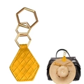 Yellow woven leather magnetic hat clip and keychain with golden hexagonal metal rings - Hexagonal Yellow