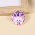 Cute purple acrylic cat badge with Good Vibes text and winking kitten design - No Worries Cat