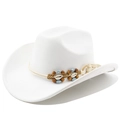 Detail of white western cowboy hat featuring shell and turquoise bead braided band - M (56-58cm) / Pure White