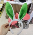 Cute white plush rabbit ears headband with bright green sequin center for party costume - White and Green Plush Rabbit