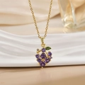 Elegant purple grape pendant necklace in gold finish with sparkling zircon stones - Purple Faceted Zirconia Grape Style (XL0934)