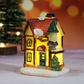 Light-up miniature resin Christmas house with warm LED lights and dining sign decoration - Style H-Double-Decker Dining House