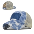 Berretto coda di cavallo tie-dye blu con stelle e fasce elastiche incrociate per chignon - Blu