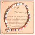 Colorful heishi bead bracelet with silver heart charm on kraft gift card display - Polymer Clay Heart With Card Style