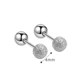 S925 sterling silver ball stud earrings featuring a 4mm frosted and polished finish - 925 Silver / Frosted Round Bead Earrings Platinum Plated (PED348) / 4mm