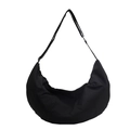 Black nylon crescent crossbody bag with large capacity and adjustable strap for women - Black