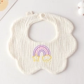 White petal cotton baby bib with rainbow and star embroidery and snap button closure - Gauze Flower Wrap - Nebula Rainbow