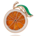 Vibrant orange slice enamel brooch with gold-tone plating and green leaf detail - Lemon B07898
