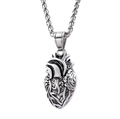 Collana con ciondolo cuore anatomico in argento antico con dettagli di texture muscolare - Stile Cuore Anatomico (E0411-1)