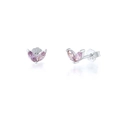 Detailed macro view of S925 sterling silver studs with pink marquise zircon stones - Silver Tone/Purple Zirconia