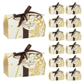 European white gift boxes with gold foil patterns and brown silk ribbons in a bulk set - Beige
