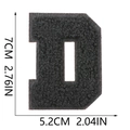 Detailed dimension guide for black chenille letter D patch showing 7cm height scale - Letter D / Black