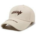 Beige cotton baseball cap with 3D letter embroidery and a curved brim for sun protection - Adjustable / Khaki