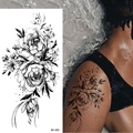 Peony flower sketch tattoo sticker black and white design on model arm for women - Pattern BK-003