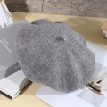 Deep grey cashmere-style beret hat with a fuzzy texture and classic top stem detail - One Size / Light Heather Grey