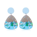 Winter snow scene acrylic earrings with snowman and christmas tree in light blue - Snow Scene