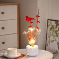 LED Christmas bird bonsai lamp with warm fiber optic lights and white pot - Red Plum & Red Bird