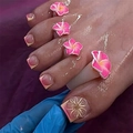 Französische Press-on-Fußnägel mit Farbverlauf und 3D-weißen Plumeria-Blüten - 3D-Blumen-Rosa-Gradient-Stil(JP3818)