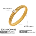 Gold plated stainless steel spiral bangle with rectangular zircon gemstone detailing - 1.0cm Wide / Gold with White Zirconia