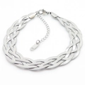 Silver braided stainless steel bracelet with wide flat weave and adjustable lobster clasp - 5-Strand 20cm Steel Color Bracelet