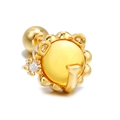 Golden lion earring with yellow resin bead and cubic zirconia screw back stud - Flower Style (EGD0034) / Gold
