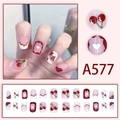 Sweet cherry design press-on nails set with red hearts and polka dots pattern - Cherry Heart Style (A577 Glue Style)