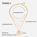 Triple layer 14K gold plated stainless steel necklace with 27mm round pendant - Layered Star Sun Round Disc / Gold