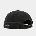Detail of shark embroidery and metallic adjustment buckle on grey washed docker hat - Adjustable / Black