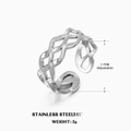 Anillo abierto de acero inoxidable trenzado ajustable en color plata de 1,7 cm - Talla 7 (Ajustable) / Color Acero