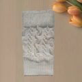 White cable knit leg warmers with fluffy faux fur trim for winter warmth and comfort - Cable White