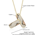 Golden copper necklace with letter T pendant inlaid with colorful leopard pattern zircons - Letter T