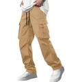 Men's relaxed khaki cargo pants featuring multiple side pockets and durable cotton fabric - Khaki