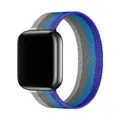 Detail of Milanese loop metal strap featuring tri-color blue and silver vertical stitching - 51. Dark Blue Paired With Royal Blue And Gray-white / 38/40/41/42mm