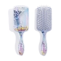 Floral print transparent hairbrush with moving gold and purple sequins and white bristles - Blue Leaf Style