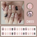 Rosa Glitzer-Nagelset zum Aufkleben mit Love-Buchstaben und Stern-Strasssteinen - Rosa Schwarz Stern Strass Stil mit Kleber (D855)