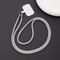 Sparkling silver 6mm rhinestone phone lanyard with metal clasp on dark background - K233-6mm Rhinestone Chain Crossbody (White + White Clip) / Silver