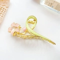 Gouden metalen rozen haarklem met roze emaille bloemen en parel details - Roze 11.5cm