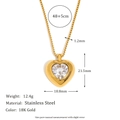 Detail view of 18K gold stainless steel heart necklace with dimensions and weight specs - Heart Zircon Pendant Box Chain Necklace-Gold
