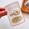 Detail of handmade daisy and floral embroidery hair clips on paper card display - Flower (Oval Embroidery) / 2 Pcs/Set