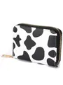 Slim cow print accordion card holder wallet with a secure gold zipper closure - Black White Cow Print