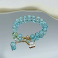 Blue beaded double-layer bracelet with Cinnamoroll enamel charm and gold accents - S020-blue Crown Kuromi Ufo Burst Bracelet #sz437