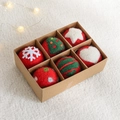 Set of 6 red wool felt Christmas ball ornaments with snowflake patterns, 5cm diameter - Style A 6Pcs Red Series