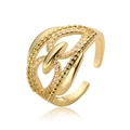 Anello aperto geometrico irregolare in rame placcato oro 18K con pietre rosa - Aperto Regolabile / Stile geometrico irregolare cavo color oro (14280)