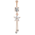 Rose gold belly button ring featuring flower charm and cubic zirconia tassel design - Rose Gold Star