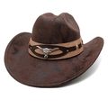 Detail of a brown cowboy hat featuring a braided texture and a metal bull head buckle - M (56-58cm) / Tie-Dye Coffee