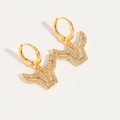 Gothic style gold bull head earrings encrusted with sparkling white cubic zirconia - Horn